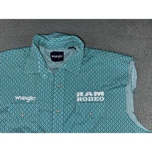 Wrangler Pearl Snap Shirt Men 2XL Ram Rodeo Western Geometric Cut‎ Off Sleeves